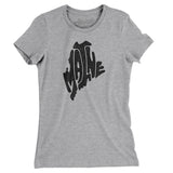 Maine State Shape Text Women's T-Shirt-Heather Grey-Allegiant Goods Co. Vintage Sports Apparel