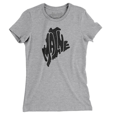 Maine State Shape Text Women's T-Shirt-Heather Grey-Allegiant Goods Co. Vintage Sports Apparel