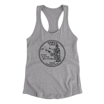 Hawaii State Quarter Women's Racerback Tank-Heather Grey-Allegiant Goods Co. Vintage Sports Apparel