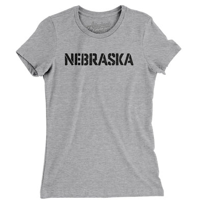 Nebraska Military Stencil Women's T-Shirt-Heather Grey-Allegiant Goods Co. Vintage Sports Apparel