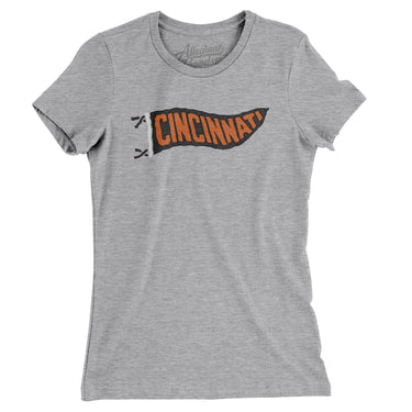 Cincinnati Pennant Women's T-Shirt-Heather Grey-Allegiant Goods Co. Vintage Sports Apparel