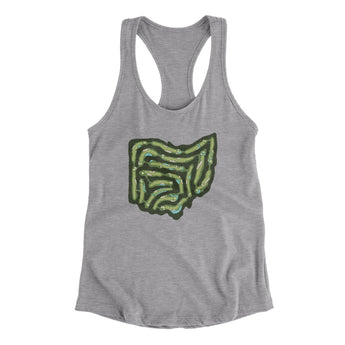 Ohio Golf Course Map Women's Racerback Tank-Heather Grey-Allegiant Goods Co. Vintage Sports Apparel