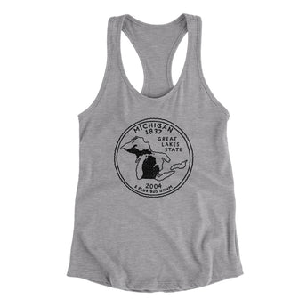 Michigan State Quarter Women's Racerback Tank-Heather Grey-Allegiant Goods Co. Vintage Sports Apparel