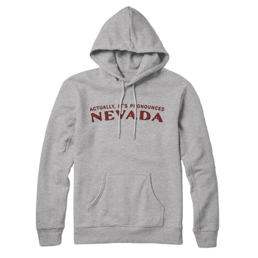 Actually It's Pronounced Nevada Hoodie-Heather Grey-Allegiant Goods Co. Vintage Sports Apparel