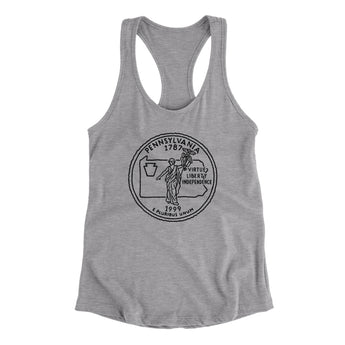 Pennsylvania State Quarter Women's Racerback Tank-Heather Grey-Allegiant Goods Co. Vintage Sports Apparel