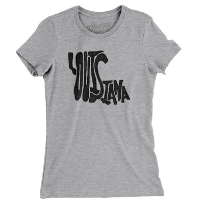 Louisiana State Shape Text Women's T-Shirt-Heather Grey-Allegiant Goods Co. Vintage Sports Apparel