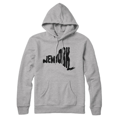 New York State Shape Text Hoodie-Heather Grey-Allegiant Goods Co. Vintage Sports Apparel