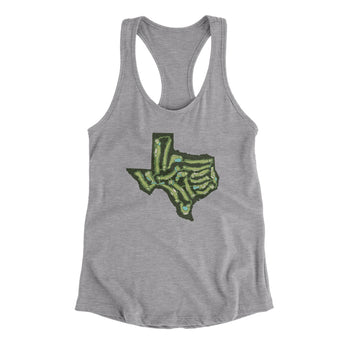 Texas Golf Course Map Women's Racerback Tank-Heather Grey-Allegiant Goods Co. Vintage Sports Apparel