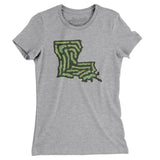 Louisiana Golf Course Map Women's T-Shirt-Heather Grey-Allegiant Goods Co. Vintage Sports Apparel