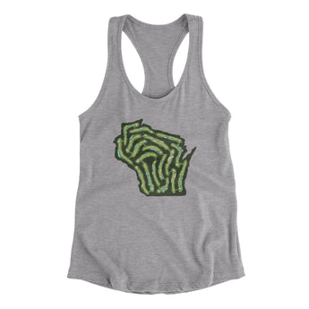 Wisconsin Golf Course Map Women's Racerback Tank-Heather Grey-Allegiant Goods Co. Vintage Sports Apparel