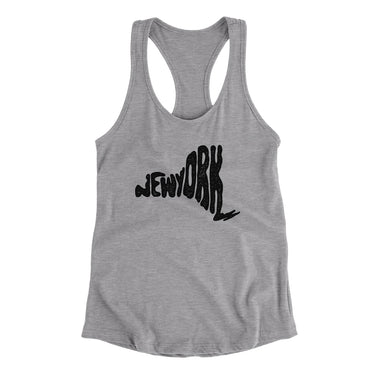 New York State Shape Text Women's Racerback Tank-Heather Grey-Allegiant Goods Co. Vintage Sports Apparel