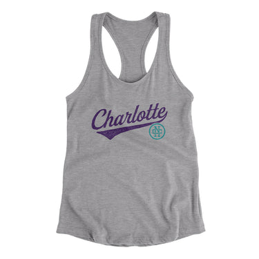 Charlotte Vintage Script Women's Racerback Tank-Heather Grey-Allegiant Goods Co. Vintage Sports Apparel