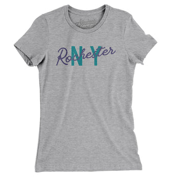 Rochester Ny Overprinted Women's T-Shirt-Heather Grey-Allegiant Goods Co. Vintage Sports Apparel