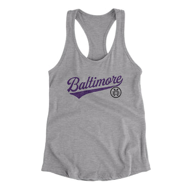 Baltimore Vintage Script Women's Racerback Tank-Heather Grey-Allegiant Goods Co. Vintage Sports Apparel