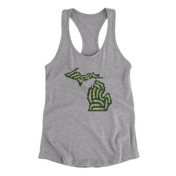 Michigan Golf Course Map Women's Racerback Tank-Heather Grey-Allegiant Goods Co. Vintage Sports Apparel