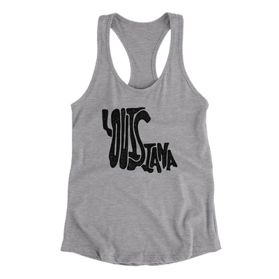 Louisiana State Shape Text Women's Racerback Tank-Heather Grey-Allegiant Goods Co. Vintage Sports Apparel