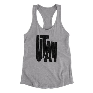 Utah State Shape Text Women's Racerback Tank-Heather Grey-Allegiant Goods Co. Vintage Sports Apparel