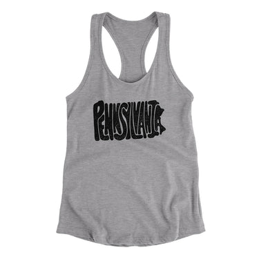 Pennsylvania State Shape Text Women's Racerback Tank-Heather Grey-Allegiant Goods Co. Vintage Sports Apparel