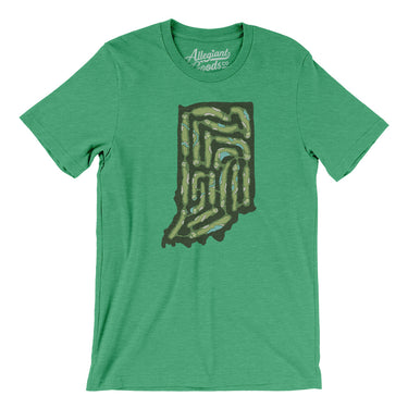 Indiana Golf Course Map Men/Unisex T-Shirt-Heather Kelly-Allegiant Goods Co. Vintage Sports Apparel