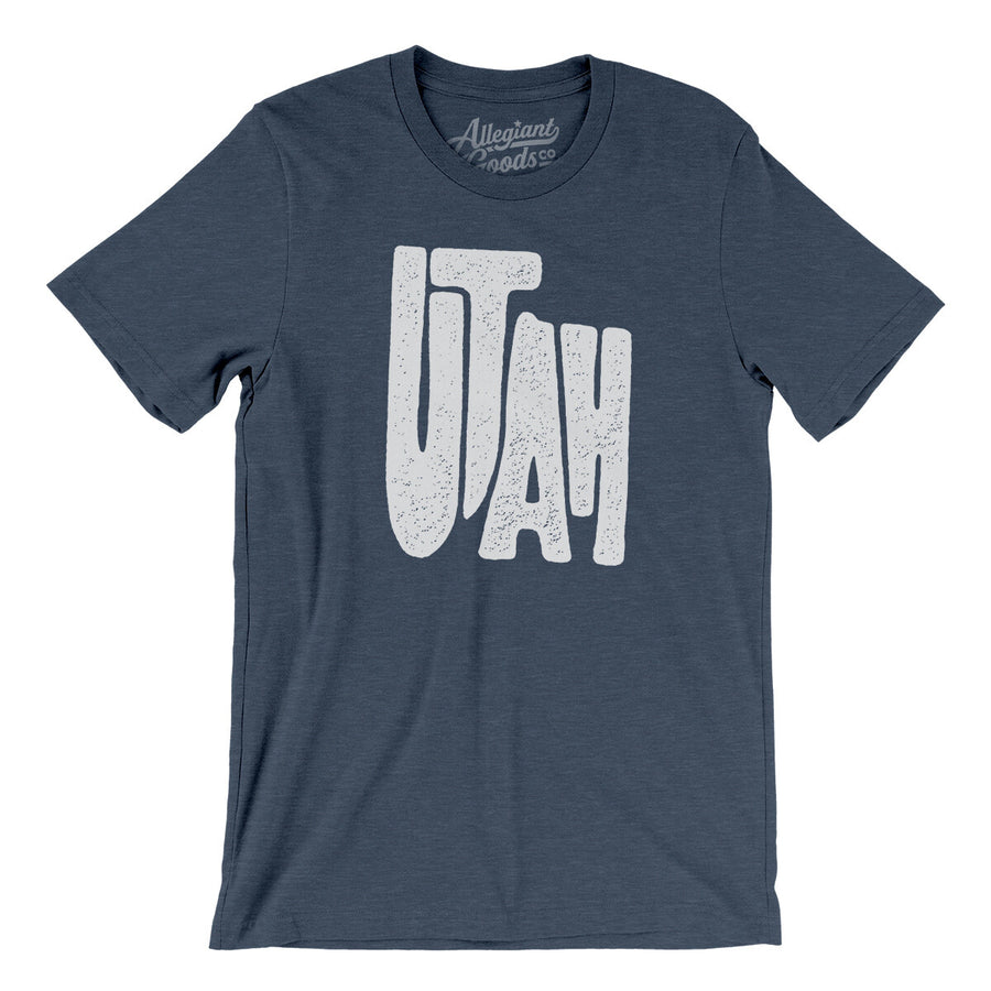 Utah State Shape Text Men/Unisex T-Shirt-Heather Navy-Allegiant Goods Co. Vintage Sports Apparel