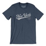 New York Vintage Script Men/Unisex T-Shirt-Heather Navy-Allegiant Goods Co. Vintage Sports Apparel