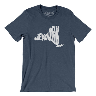 New York State Shape Text Men/Unisex T-Shirt-Heather Navy-Allegiant Goods Co. Vintage Sports Apparel