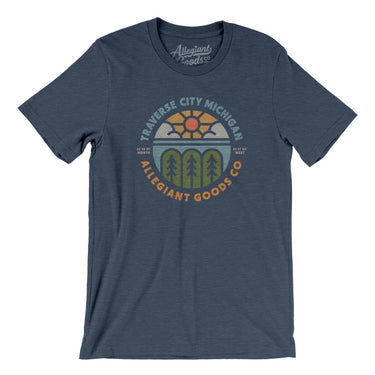 Traverse City Michigan Retro Badge Men/Unisex T-Shirt-Heather Navy-Allegiant Goods Co. Vintage Sports Apparel