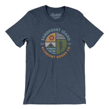 Sandpoint Idaho Retro Badge Men/Unisex T-Shirt-Heather Navy-Allegiant Goods Co. Vintage Sports Apparel