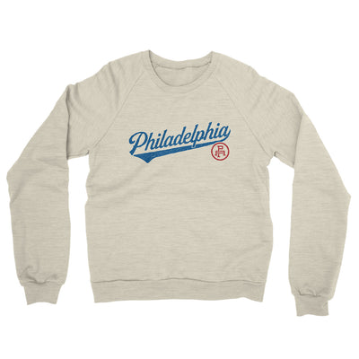 Philadelphia Vintage Script Midweight French Terry Crewneck Sweatshirt-Heather Oatmeal-Allegiant Goods Co. Vintage Sports Apparel