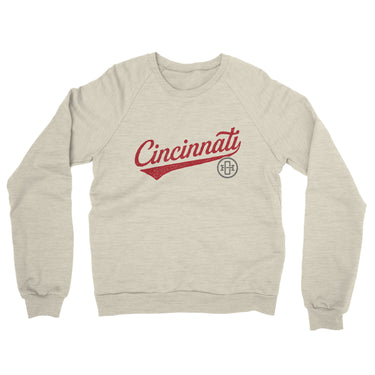 Cincinnati Vintage Script Midweight French Terry Crewneck Sweatshirt-Heather Oatmeal-Allegiant Goods Co. Vintage Sports Apparel