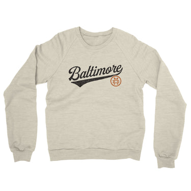 Baltimore Vintage Script Midweight French Terry Crewneck Sweatshirt-Heather Oatmeal-Allegiant Goods Co. Vintage Sports Apparel