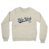 New York Vintage Script Midweight French Terry Crewneck Sweatshirt-Heather Oatmeal-Allegiant Goods Co. Vintage Sports Apparel