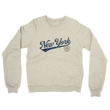 New York Vintage Script Midweight French Terry Crewneck Sweatshirt-Heather Oatmeal-Allegiant Goods Co. Vintage Sports Apparel