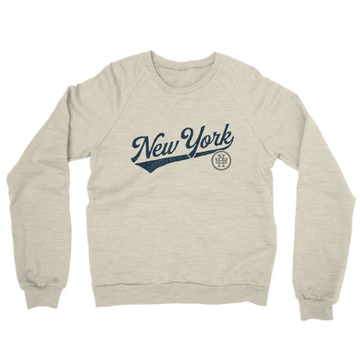 New York Vintage Script Midweight French Terry Crewneck Sweatshirt-Heather Oatmeal-Allegiant Goods Co. Vintage Sports Apparel