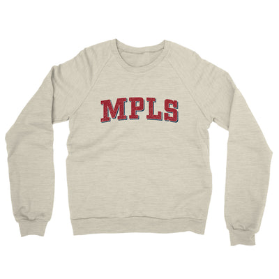Mpls Varsity Midweight French Terry Crewneck Sweatshirt-Heather Oatmeal-Allegiant Goods Co. Vintage Sports Apparel