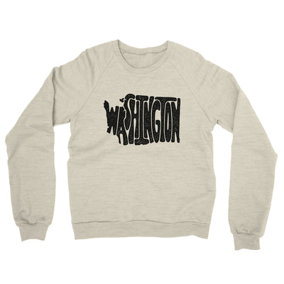 Washington State Shape Text Midweight French Terry Crewneck Sweatshirt-Heather Oatmeal-Allegiant Goods Co. Vintage Sports Apparel