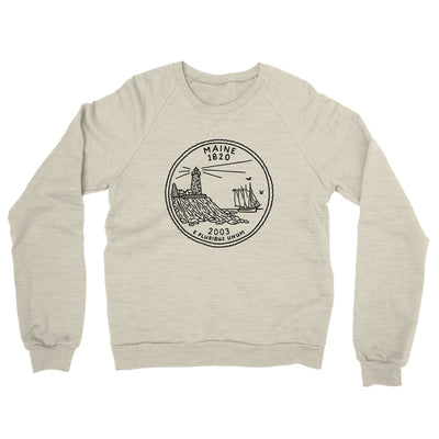 Maine State Quarter Midweight French Terry Crewneck Sweatshirt-Heather Oatmeal-Allegiant Goods Co. Vintage Sports Apparel