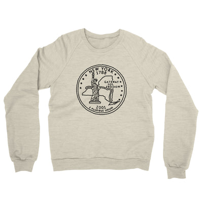 New York State Quarter Midweight French Terry Crewneck Sweatshirt-Heather Oatmeal-Allegiant Goods Co. Vintage Sports Apparel