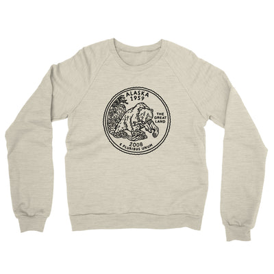 Alaska State Quarter Midweight French Terry Crewneck Sweatshirt-Heather Oatmeal-Allegiant Goods Co. Vintage Sports Apparel