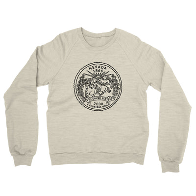 Nevada State Quarter Midweight French Terry Crewneck Sweatshirt-Heather Oatmeal-Allegiant Goods Co. Vintage Sports Apparel