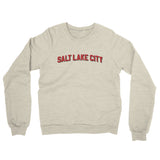 Salt Lake City Varsity Midweight French Terry Crewneck Sweatshirt-Heather Oatmeal-Allegiant Goods Co. Vintage Sports Apparel