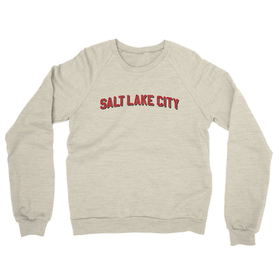Salt Lake City Varsity Midweight French Terry Crewneck Sweatshirt-Heather Oatmeal-Allegiant Goods Co. Vintage Sports Apparel