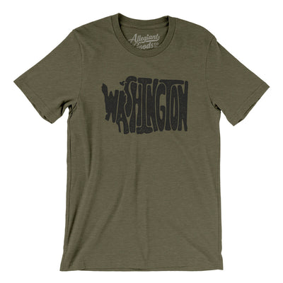 Washington State Shape Text Men/Unisex T-Shirt-Heather Olive-Allegiant Goods Co. Vintage Sports Apparel