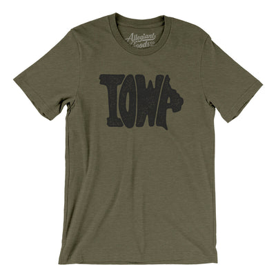 Iowa State Shape Text Men/Unisex T-Shirt-Heather Olive-Allegiant Goods Co. Vintage Sports Apparel
