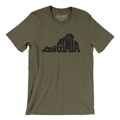 Virginia State Shape Text Men/Unisex T-Shirt-Heather Olive-Allegiant Goods Co. Vintage Sports Apparel
