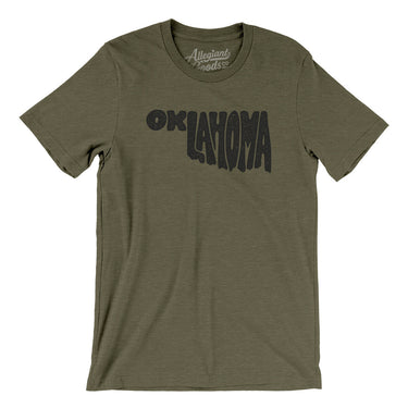 Oklahoma State Shape Text Men/Unisex T-Shirt-Heather Olive-Allegiant Goods Co. Vintage Sports Apparel