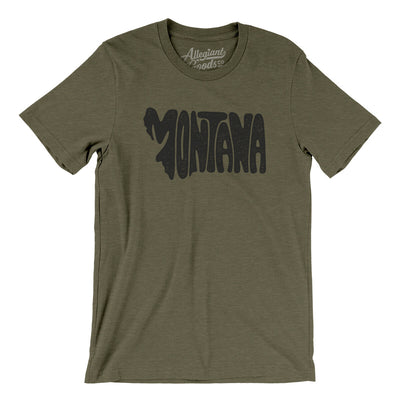 Montana State Shape Text Men/Unisex T-Shirt-Heather Olive-Allegiant Goods Co. Vintage Sports Apparel