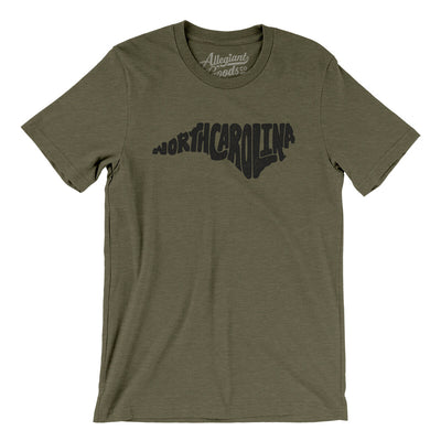 North Carolina State Shape Text Men/Unisex T-Shirt-Heather Olive-Allegiant Goods Co. Vintage Sports Apparel