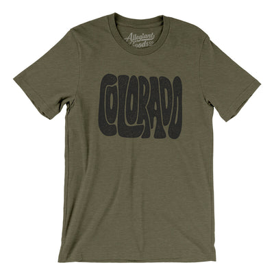 Colorado State Shape Text Men/Unisex T-Shirt-Heather Olive-Allegiant Goods Co. Vintage Sports Apparel