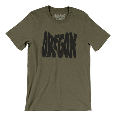 Oregon State Shape Text Men/Unisex T-Shirt-Heather Olive-Allegiant Goods Co. Vintage Sports Apparel